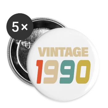1990 Vintage Retro Classic 1990 - Buttons groß 56 mm (5er Pack) - Weiß - Vorne