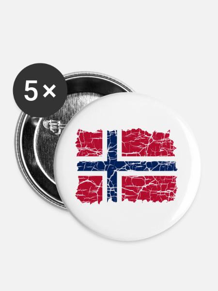 Norwegen Flagge Style Grunge - Buttons groß 56 mm (5er Pack) - Weiß
