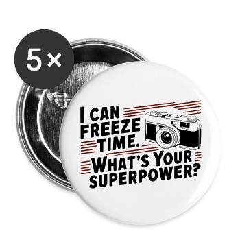 Photographe - s'amuser avec la photographie - Lot de 5 grands badges (56 mm) - blanc - Devant