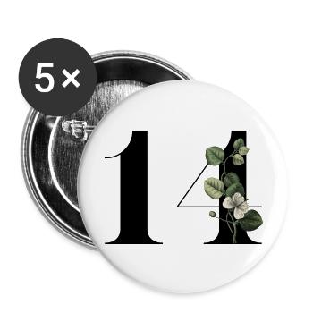 Numéro 14 floral vert -14e anniversaire floral - Lot de 5 grands badges (56 mm) - blanc - Devant