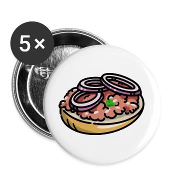Comic Mettbrötchen Mett Hack Brötchen Zwiebeln - Buttons groß 56 mm (5er Pack) - Weiß - Vorne