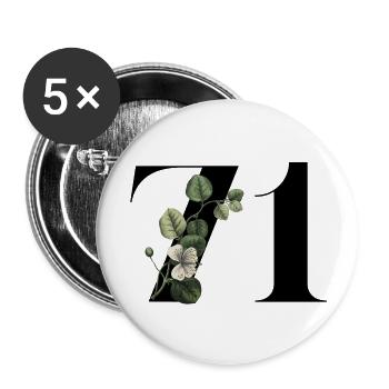 Numéro 71 floral vert - 71e anniversaire floral - Lot de 5 grands badges (56 mm) - blanc - Devant