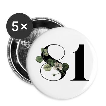 Nummer 81 Blumengrün - 81. Blumengeburtstag - Buttons groß 56 mm (5er Pack) - Weiß - Vorne