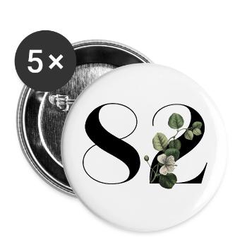 Nummer 82 Blumengrün - 82. Blumengeburtstag - Buttons groß 56 mm (5er Pack) - Weiß - Vorne