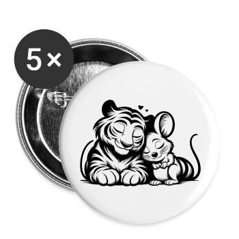 Cuddling Tiger And Mouse In Love - Buttons large 2.2''/56 mm (5-pack) - white - Front