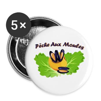 PECHE AUX MOULES - Lot de 5 grands badges (56 mm) - blanc - Devant