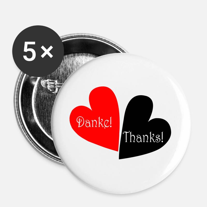 Danke Thanks Herz - Buttons groß 56 mm (5er Pack) - Weiß