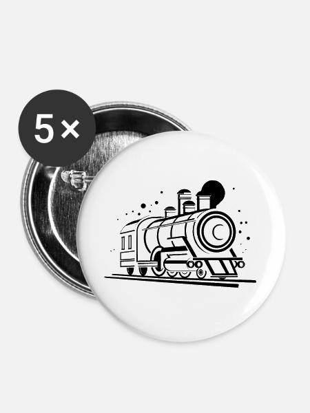 Lokomotive Grafik - Buttons groß 56 mm (5er Pack) - Weiß