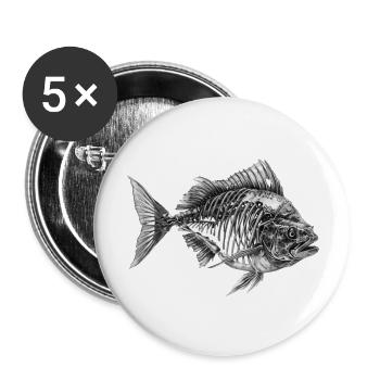 Diagrammatic drawing of a Piranha - Buttons groß 56 mm (5er Pack) - Weiß - Vorne