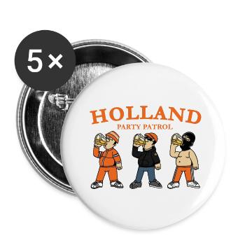 Holland Party Patrol - Buttons large 2.2''/56 mm (5-pack) - white - Front