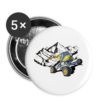 Pelle, pelle ambulante pour terrains difficiles - Lot de 5 grands badges (56 mm) - blanc - Devant