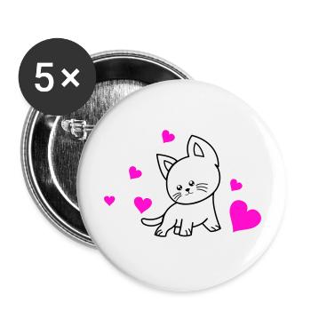 cat love 01 - Buttons groß 56 mm (5er Pack) - Weiß - Vorne