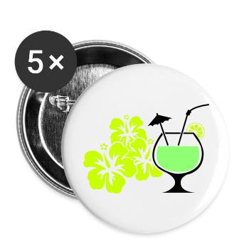 Hawaiian Flowers - Buttons large 2.2''/56 mm (5-pack) - white - Front