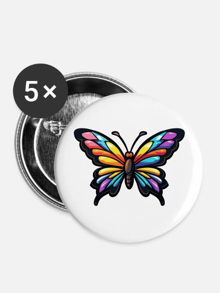 Schmetterling Comic - Buttons groß 56 mm (5er Pack) - Weiß