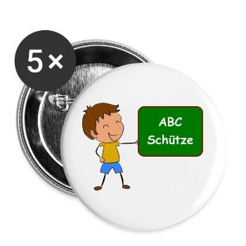 Einschulung ABC Schütze - Buttons groß 56 mm (5er Pack) - Weiß - Vorne