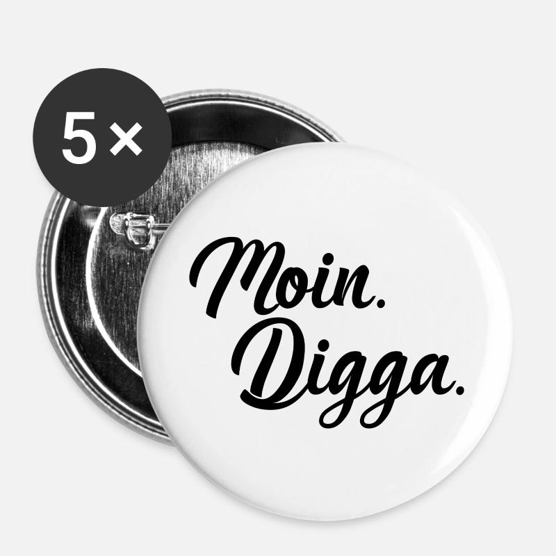 Moin Digga - Buttons groß 56 mm (5er Pack) - Weiß