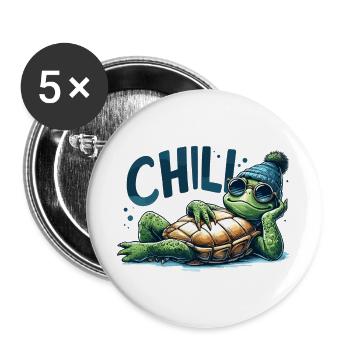 Cadeau Chill Toad Turtle Cool Chill - Lot de 5 grands badges (56 mm) - blanc - Devant