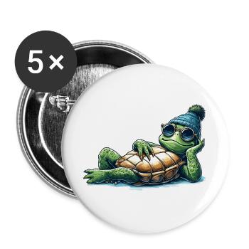 Chillige Kröte Schildkröte cool chillen Geschenk - Buttons groß 56 mm (5er Pack) - Weiß - Vorne