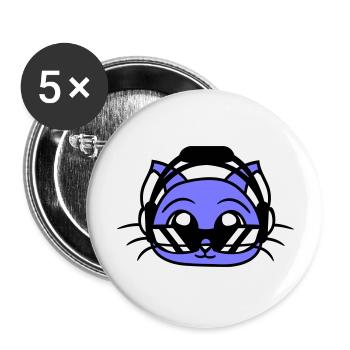 DJ Katze Gesicht Party Tier Kätzchen Haustier Kopf - Buttons groß 56 mm (5er Pack) - Weiß - Vorne