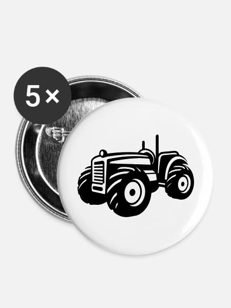 Traktor Fahrzeug - Buttons groß 56 mm (5er Pack) - Weiß