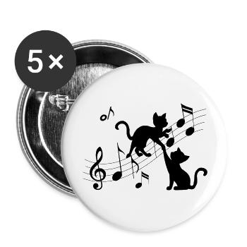 Schwarze Katzen Muster spielen mit Musiknote - Buttons groß 56 mm (5er Pack) - Weiß - Vorne