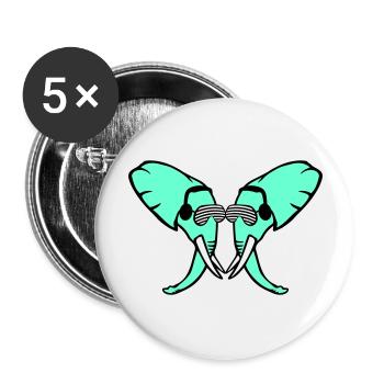 2 Elefanten Köpfe Team Cool Club DJ Freunde Crew - Buttons groß 56 mm (5er Pack) - Weiß - Vorne