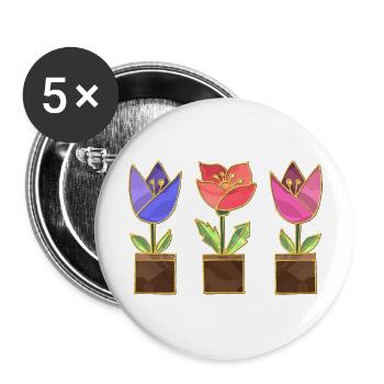 Fleur - Lot de 5 grands badges (56 mm) - blanc - Devant