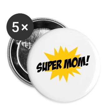Super Mom - Muttertag - Buttons groß 56 mm (5er Pack) - Weiß - Vorne
