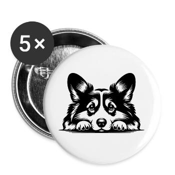 Tête de Corgi Gallois avec Pattes - Lot de 5 grands badges (56 mm) - blanc - Devant