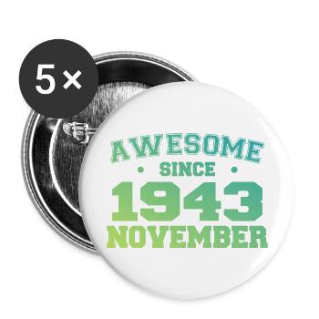 Geboren im November 1943 Geburtstagsgeschenk November 1943 - Buttons groß 56 mm (5er Pack) - Weiß - Vorne
