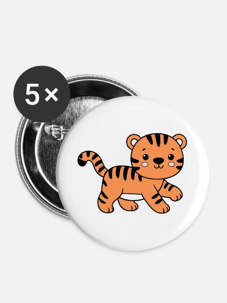 Tiger - Buttons groß 56 mm (5er Pack) - Weiß