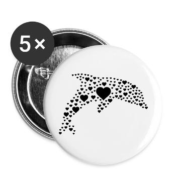 Delfin Herzen - Buttons groß 56 mm (5er Pack) - Weiß - Vorne