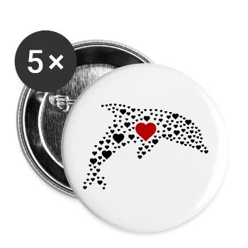 Dolphin Hearts 2 - Buttons large 2.2''/56 mm (5-pack) - white - Front