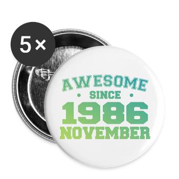 Jahrgang November 1986 Geburtstagsgeschenk November 1986 - Buttons groß 56 mm (5er Pack) - Weiß - Vorne