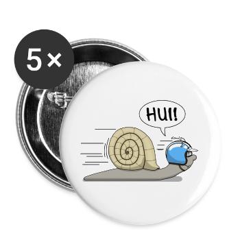 Rennschnecke - jetzt auch in blau - Buttons groß 56 mm (5er Pack) - Weiß - Vorne