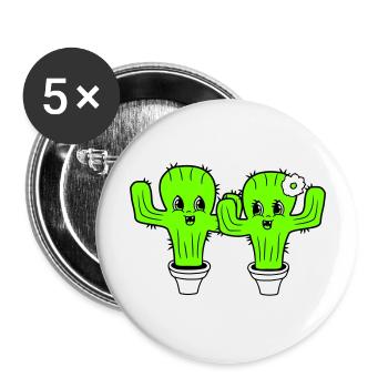 2 Cactus Pair Plants Prickly Cacti Love - Buttons large 2.2''/56 mm (5-pack) - white - Front