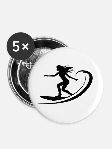 Surfen Mädchen Zeichnung - Buttons groß 56 mm (5er Pack) - Weiß