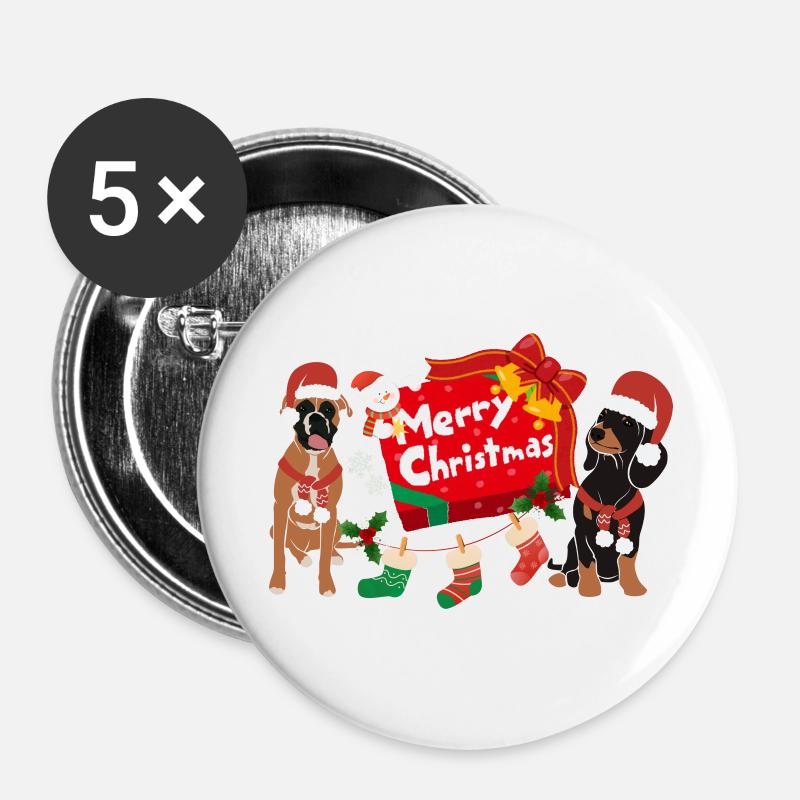 Merry Christmas Dogs - Buttons groß 56 mm (5er Pack) - Weiß