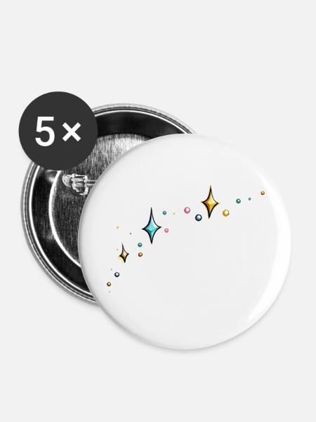 Glitzer Glitzersterne bunt - Buttons groß 56 mm (5er Pack) - Weiß