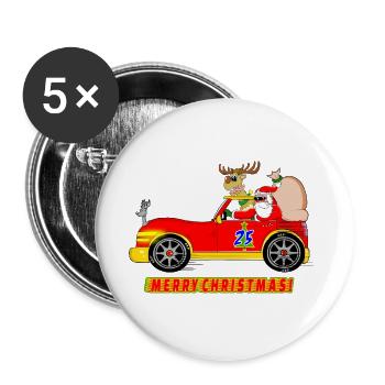 Funny Christmas Santa and Reindeer Race Car Toon - Buttons large 2.2''/56 mm (5-pack) - white - Front