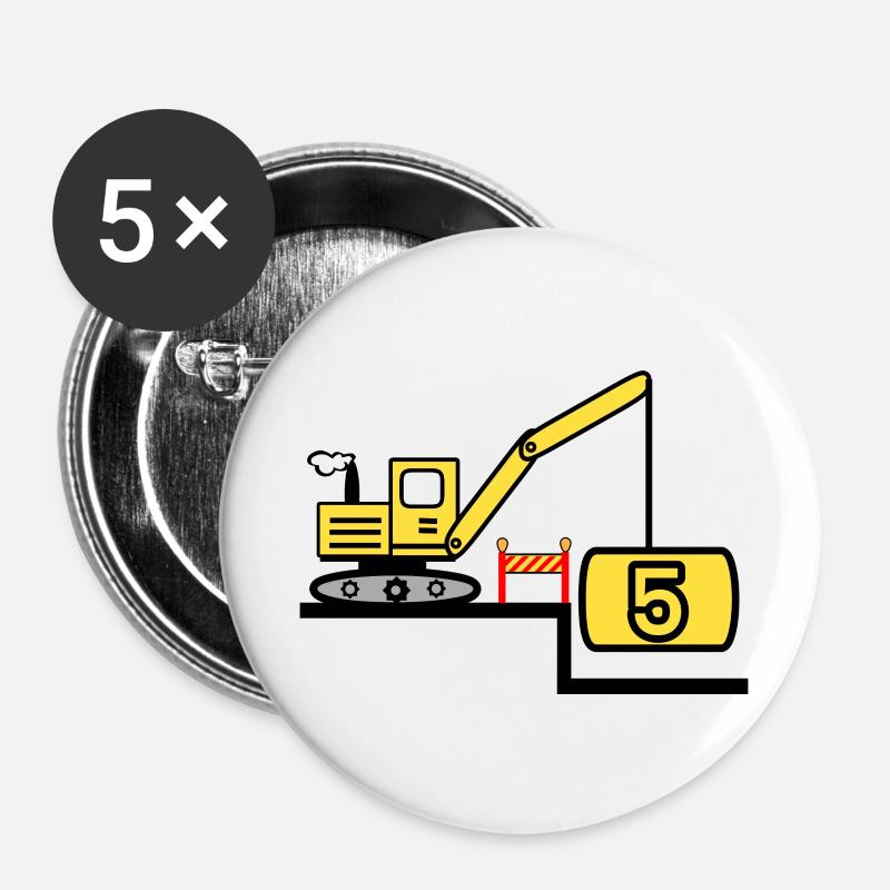 Bagger - Buttons groß 56 mm (5er Pack) - Weiß