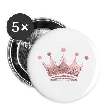 Königin/König Krone Glitter personalisierbar - Buttons groß 56 mm (5er Pack) - Weiß - Vorne