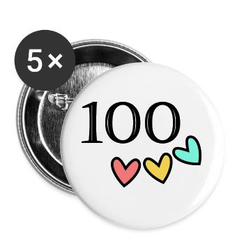 100. 100 JAHRE. 100-JÄHRIGES JUBILÄUM. GEBURTSTAG 100 - Buttons groß 56 mm (5er Pack) - Weiß - Vorne