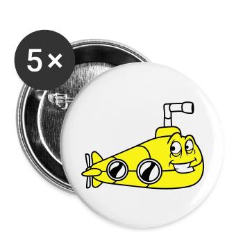 Lustiges U-Boot mit Gesicht Lächelt Comic Cartoon - Buttons groß 56 mm (5er Pack) - Weiß - Vorne