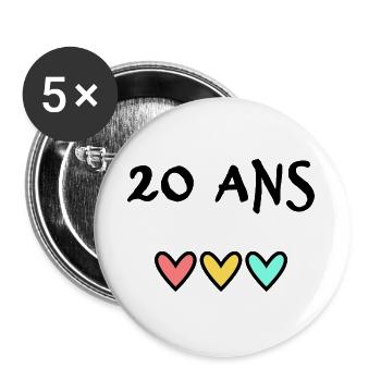 20. 20 ANS. 20e ANNIVERSAIRE. ANNIVERSAIRE 20 ANS. - Lot de 5 grands badges (56 mm) - blanc - Devant