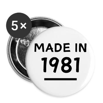 Fabriqué en 1981 - Année de naissance / Anniversaire - Lot de 5 grands badges (56 mm) - blanc - Devant