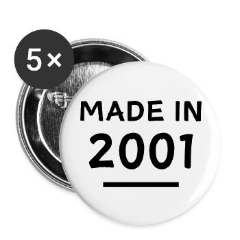 Fabriqué en 2001 - Année de naissance / Anniversaire - Lot de 5 grands badges (56 mm) - blanc - Devant