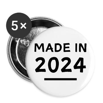 Fabriqué en 2024 - année de naissance / anniversaire - Lot de 5 grands badges (56 mm) - blanc - Devant