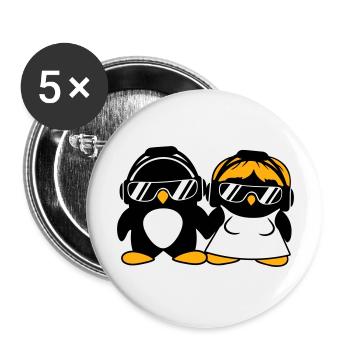 Zwei Pinguine DJ Paar Kopfhörer Sonnenbrille Team - Buttons groß 56 mm (5er Pack) - Weiß - Vorne