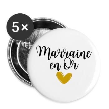 Marraine en Or idée cadeau pour baptême ou noël - Lot de 5 grands badges (56 mm) - blanc - Devant